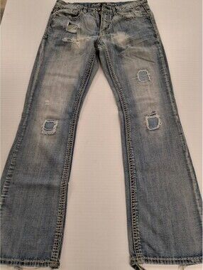 Antique Rivet Distressed Light Wash Denim Jeans 33x34